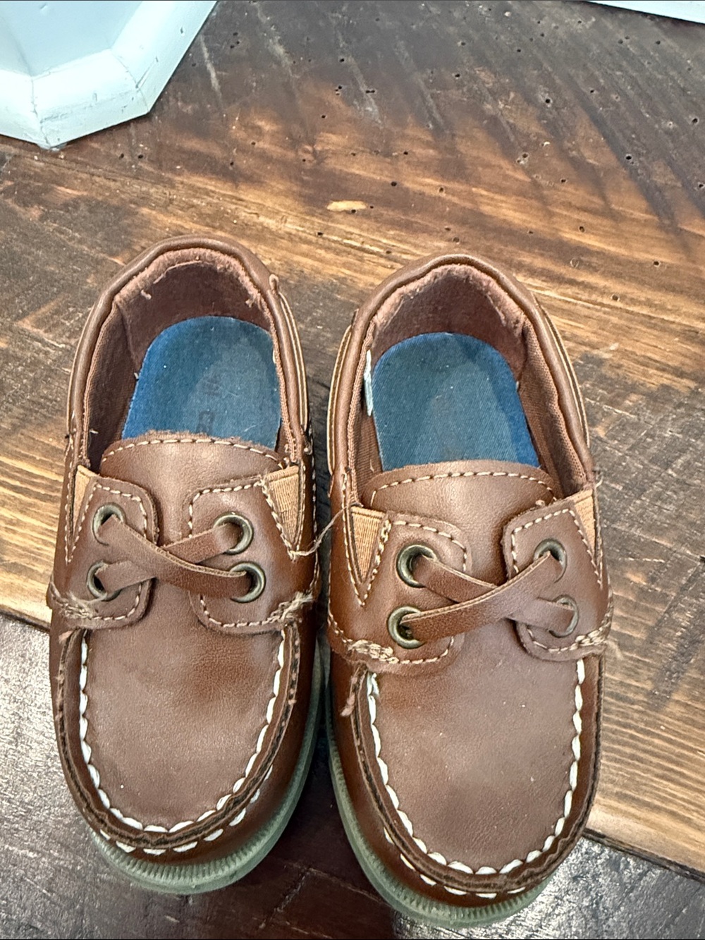 Carter's Brown Leather Baby Boat Shoes with Blue Insole